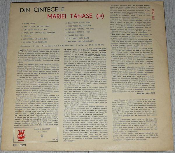 Maria Tănase - Din Cîntecele Mariei Tănase (III), (Disc Vinil) [2]