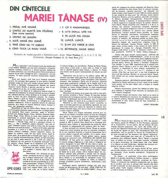 Maria Tănase - Din Cîntecele Mariei Tănase, (Disc Vinil) [2]