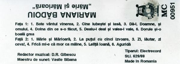 Mariana Bădoiu - Mărie Și Mărioară, (Casetă Audio) [2]