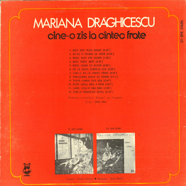 Mariana Drăghicescu - Cine-o Zis La Cîntec Frate, (Disc Vinil) [2]