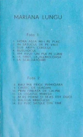 Mariana Lungu - Hora Asta Mi-i Pe Plac, (Casetă Audio) [2]