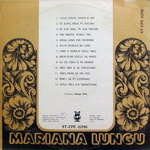 Mariana Lungu - I-auzi, Mamă, Banta-n Sat, (Disc Vinil) [2]