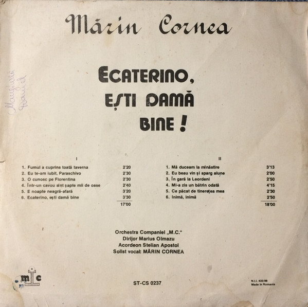 Mărin Cornea - Ecaterino, Ești Damă Bine!, (Disc Vinil) [2]