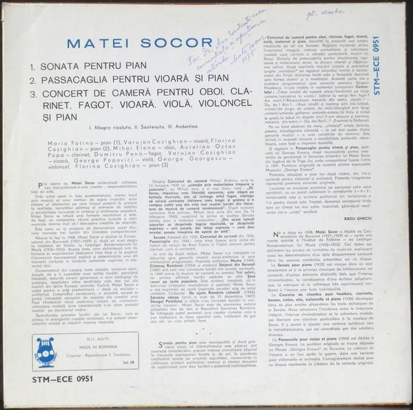 Matei Socor - Sonata Pentru Pian / Passacaglia Pentru Vioară Și Pian / Concert De Cameră Pentru Oboi, Clarinet, Fagot, Vioară, Violă, Violoncel Și Pian [2]