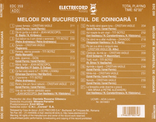 Melodii Din Bucureștiul De Odinioară 1 (CD Audio) [2]