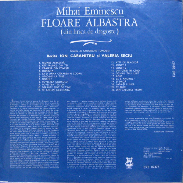 Mihai Eminescu - Floare Albastră (Din Lirica De Dragoste), (Disc Vinil) [2]