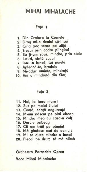 Mihai Mihalache - Mihai Mihalache, (Casetă Audio) [2]