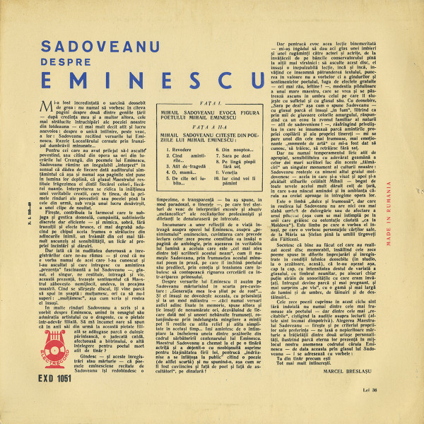Mihail Sadoveanu - Despre Eminescu, (Disc Vinil) [2]