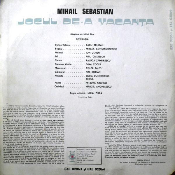 Mihail Sebastian - Jocul De-a Vacanța, (Disc Vinil) [2]