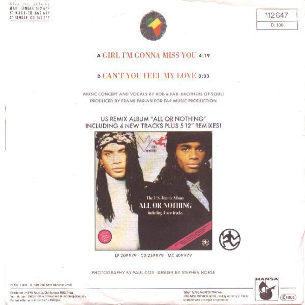 Milli Vanilli - Girl I'm Gonna Miss You (7 Inch), (Disc Vinil) [2]
