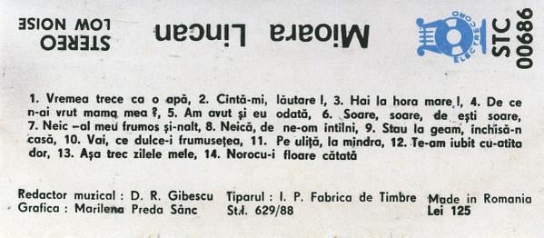 Mioara Lincan - Cîntă-mi, Lăutare, (Casetă Audio) [2]