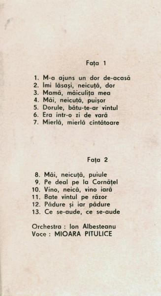 Mioara Pitulice - Mierlă, Mierlă Cîntătoare, (Casetă Audio) [2]