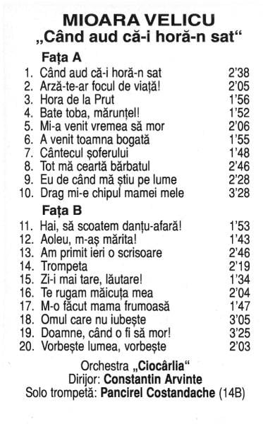 Mioara Velicu - Când Aud Că-i Horă-n Sat, (Casetă Audio) [2]