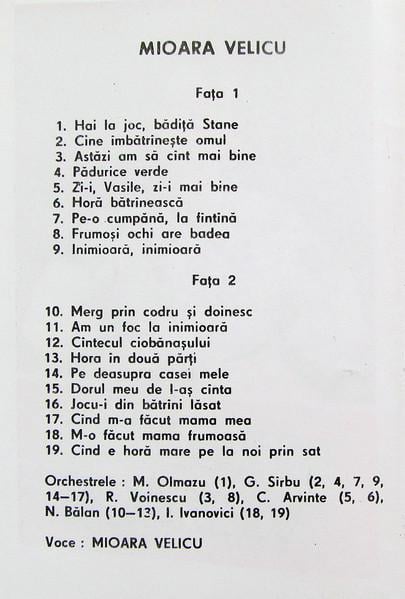 Mioara Velicu - Hai La Joc, Bădiță Stane, (Casetă Audio) [2]