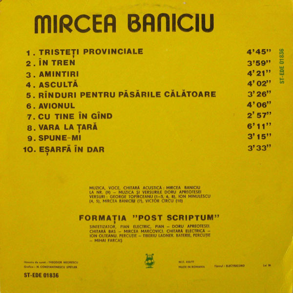 Mircea Baniciu - Tristeți Provinciale, (Disc Vinil) [2]