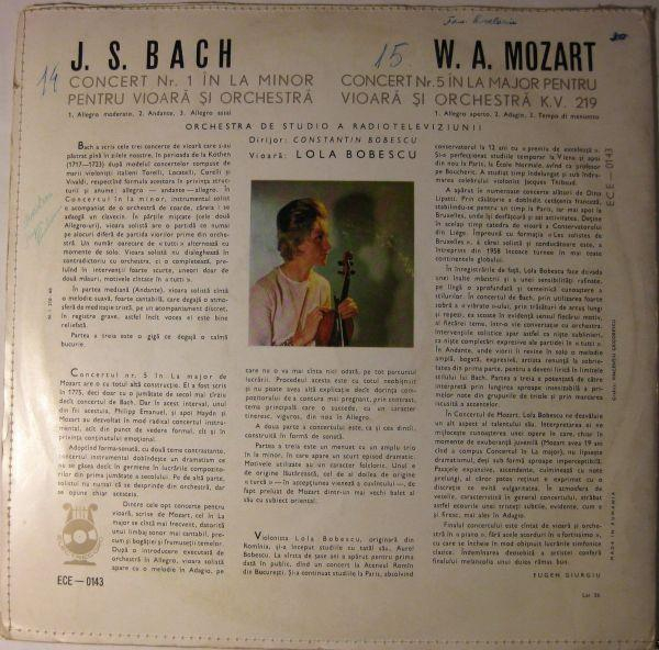 Mozart / Bach - Lola Bobescu / Orchestra de studio a Radioteleviziunii* / Dirijor: Constantin Bobescu – Concert Nr. 5 În La Major Pentru Vioară Și Orchestră / Concert Nr. 1 În La Minor Pentru Vioară Ș [2]