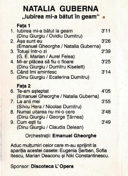 Natalia Guberna - Iubirea Mi-A Bătut La Geam, (Casetă Audio) [2]