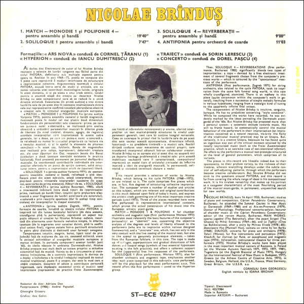 Nicolae Brînduș – Soliloque I / Soliloque IV / Match / Antifonia (VINIL) [2]