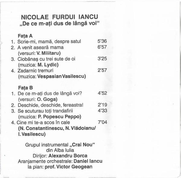 Nicolae Furdui Iancu - De Ce M-ați Dus De Lângă Voi , (Casetă Audio) [2]