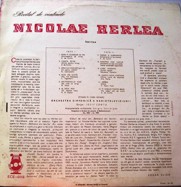 Nicolae Herlea - Recital De Canţonete, (Disc Vinil) [2]