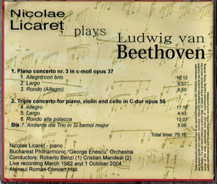 NICOLAE LICARET -  LUDWIG VAN BEETHOVEN PIANO CONCERTO NR 3 (CD) [2]