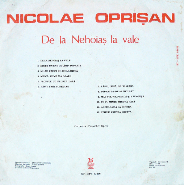Nicolae Oprișan - De La Nehoiaș La Vale, (Disc Vinil) [2]