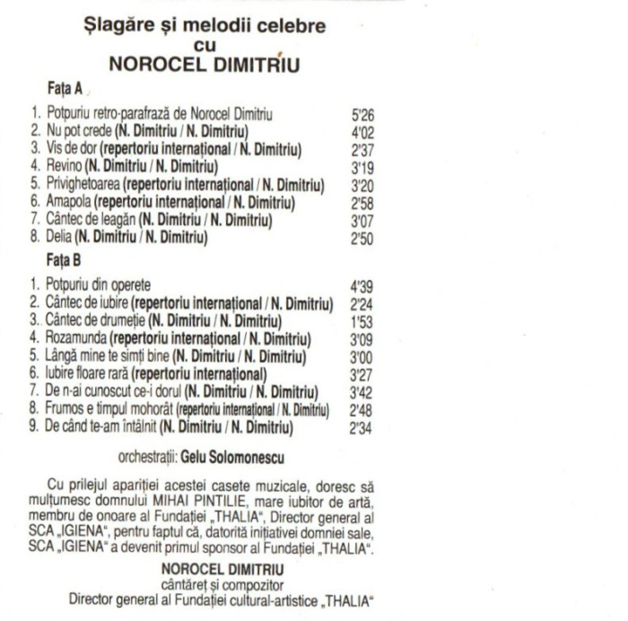 Norocel Dimitriu - Slagare si melodii celebre (Caseta Audio) [2]