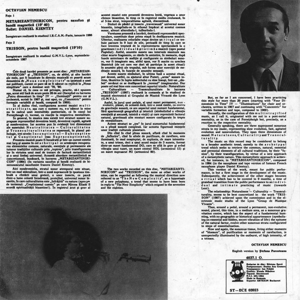 Octavian Nemescu - Daniel Kientzy – Metabizantiniricon / Trisson (DISC VINIL) [2]