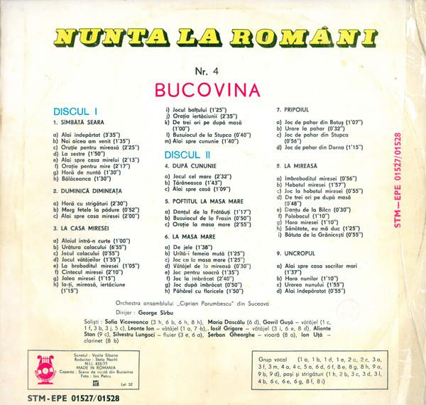 Orchestra Ciprian Porumbescu - Nunta La Români / Noces En Roumanie / Wedding In Romania: Bucovina [2]