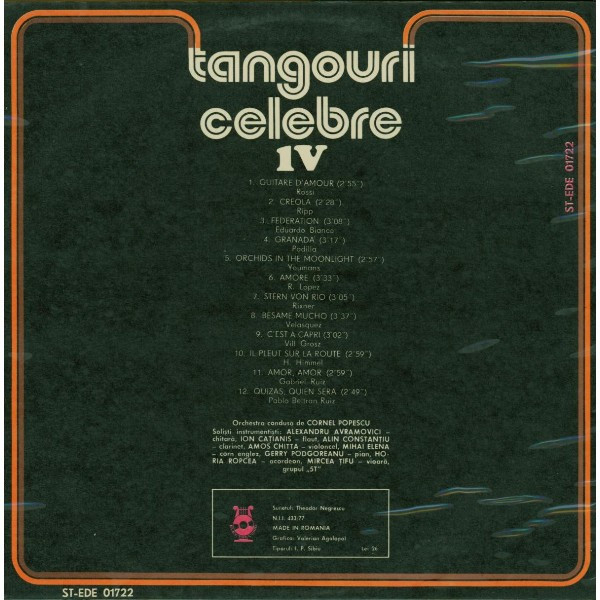 Orchestra Cornel Popescu - Tangouri Celebre IV, (Disc Vinil) [2]