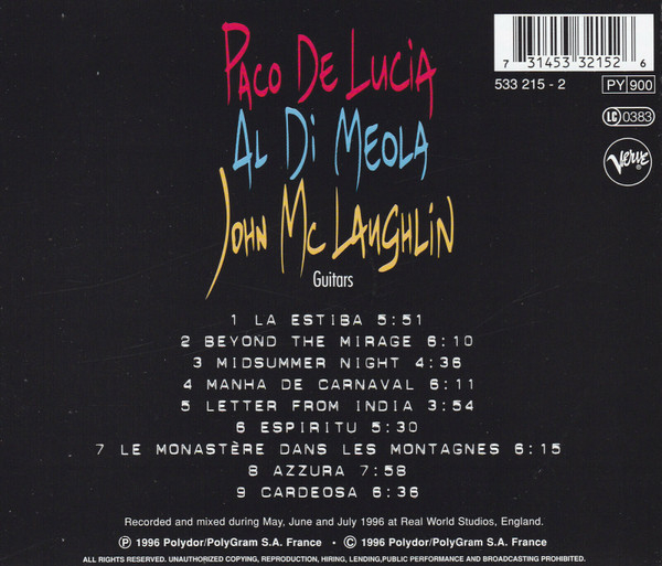 Paco De Lucía, Al Di Meola, John McLaughlin – The Guitar Trio (CD) [2]