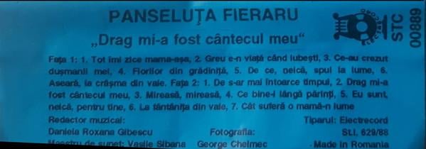 Panseluța Fieraru - Drag Mi-a Fost Cântecul Meu, (Casetă Audio) [2]