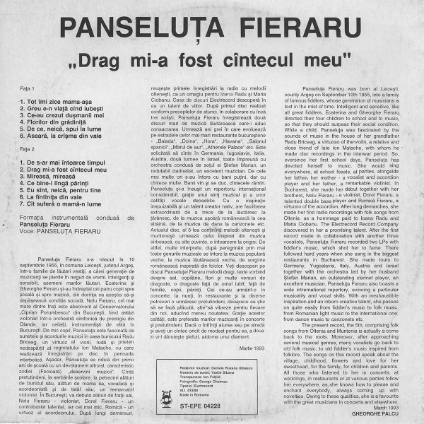 Panseluța Fieraru - Drag Mi-a Fost Cîntecul Meu [2]