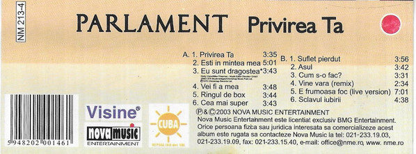 Parlament - Privirea Ta (Caseta Audio) [2]
