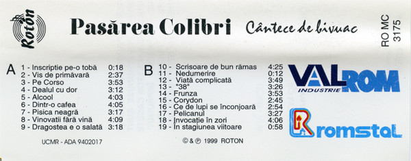 Pasărea Colibri - Cântece De Bivuac, (Casetă Audio) [2]