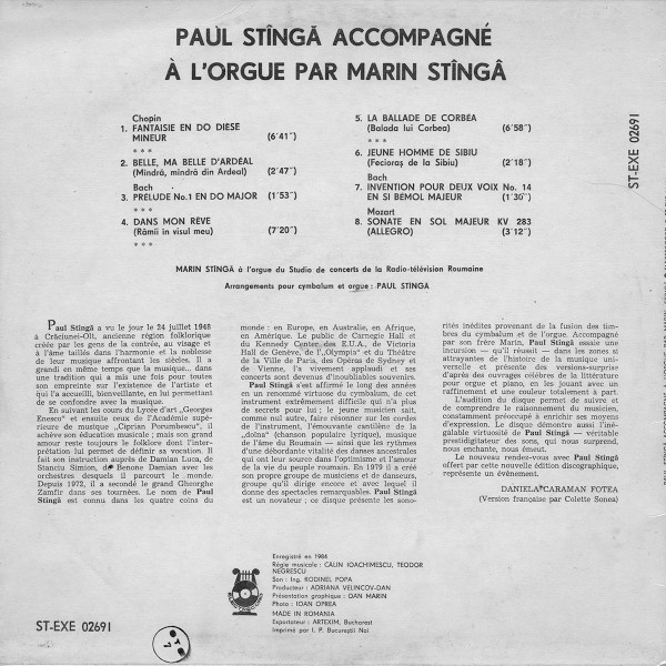 Paul Stîngă - Paul Stîngă Accompagné À L'orgue Par Marin Stîngă, (Disc Vinil) [2]