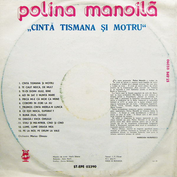 Polina Manoilă – Cîntă Tismana Și Motru, (Disc Vinil) [2]