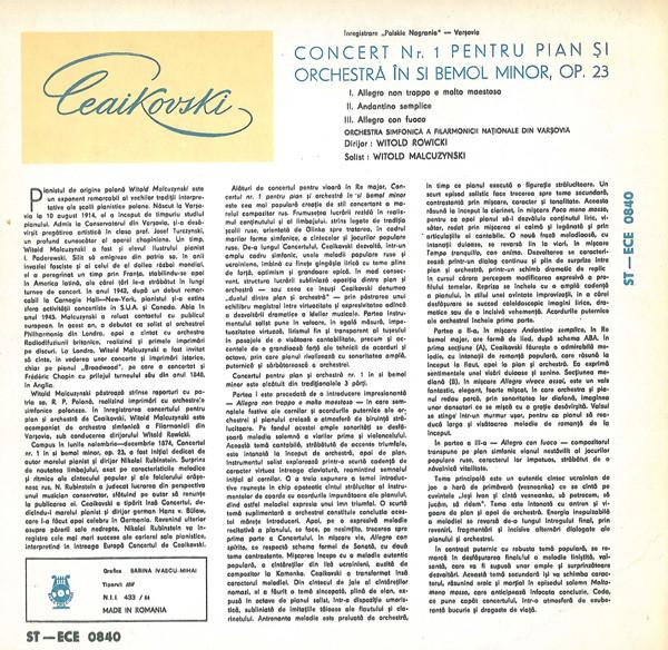 Pyotr Ilyich Tchaikovsky - Concert Nr.1 Pentru Pian Și Orchestră (Disc Vinil) [2]