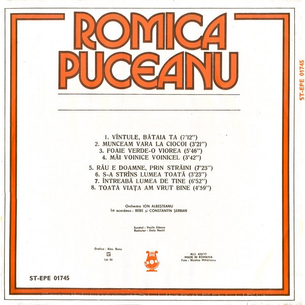 Romica Puceanu - Vîntule, Bătaia Ta, (Disc Vinil) [2]