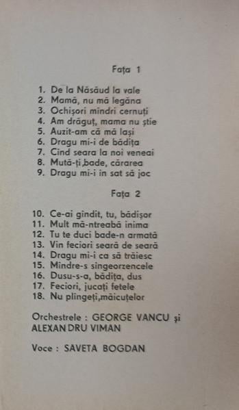 Saveta Bogdan - De La Năsăud La Vale, (Casetă Audio) [2]