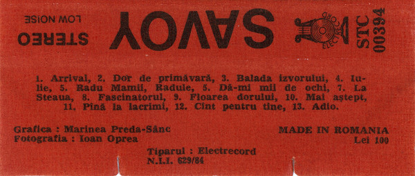 Savoy - Balada Izvorului , (Casetă Audio) [2]