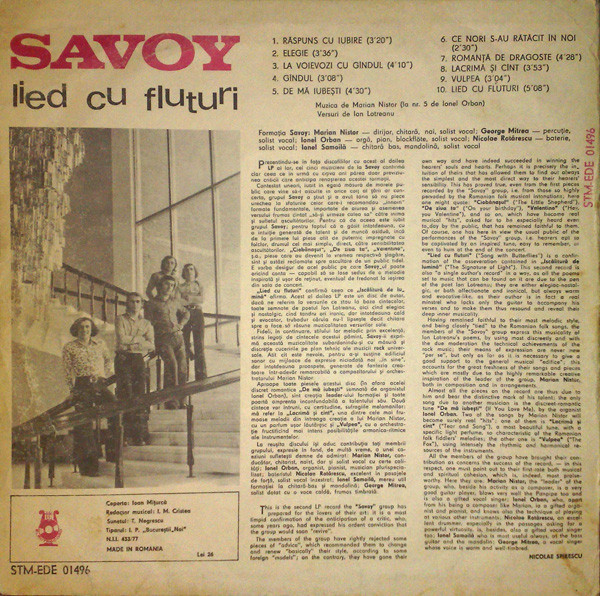 Savoy - Lied Cu Fluturi, (Disc Vinil) [2]
