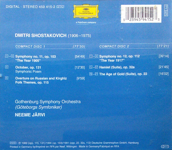 Shostakovich* - Gothenburg Symphony Orchestra* / Neeme Järvi – Symphonies Nos. 11 & 12 • October • Hamlet • The Age Of Gold (CD) [2]
