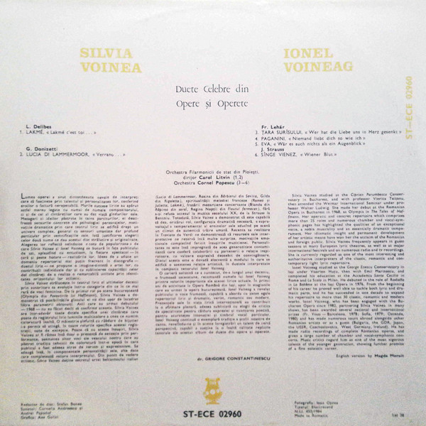Silvia Voinea - Duete Celebre Din Opere Și Operete, (Disc Vinil) [2]