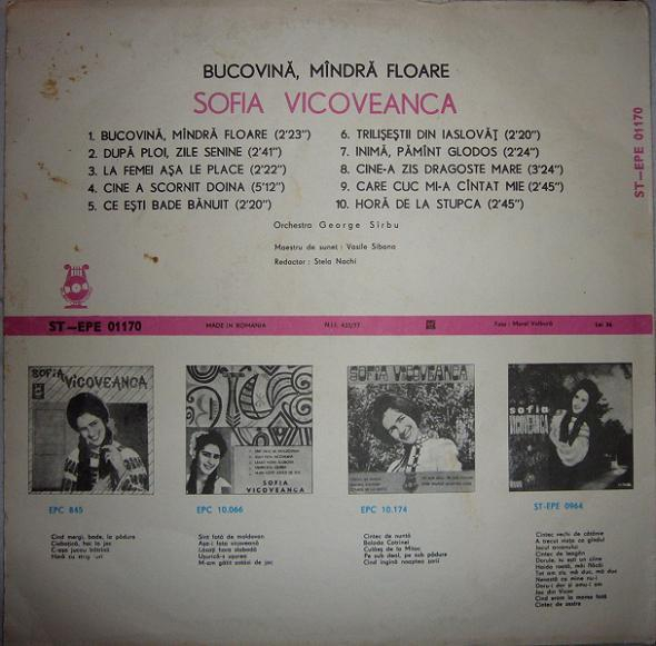 Sofia Vicoveanca - Bucovină, Mîndră Floare (Disc Vinil) [2]