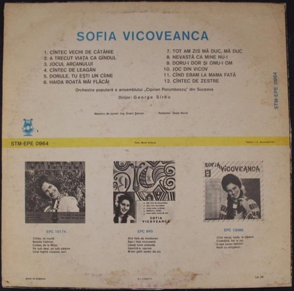 Sofia Vicoveanca - Cîntec Vechi de Cătănie, (Disc Vinil) [2]