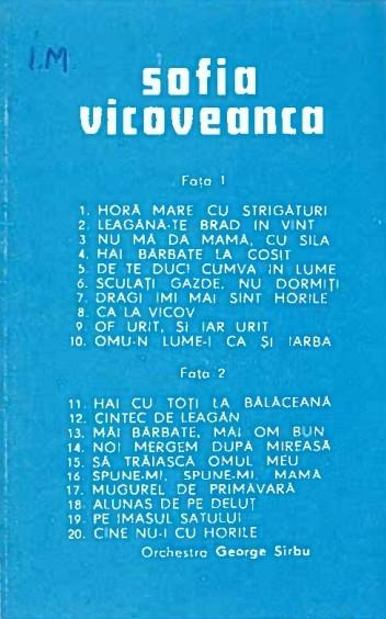 Sofia Vicoveanca - Dragi Îmi Mai Sunt Horile (Caseta Audio) [2]