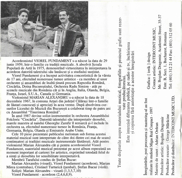 Stefan Bucur Ensemble - Muzică Lăutărească Veche / Old Romanian Gypsy Music , (Casetă Audio) [2]