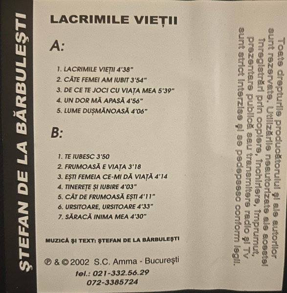 Ștefan de la Bărbulești - Lacrimile Vieții, (Casetă Audio) [2]
