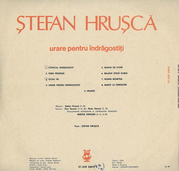 Ștefan Hrușcă - Urare Pentru Îndrăgostiți, (Disc Vinil) [2]